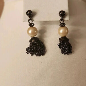 Vintage Pearl Tassle Stud Drop Earrings